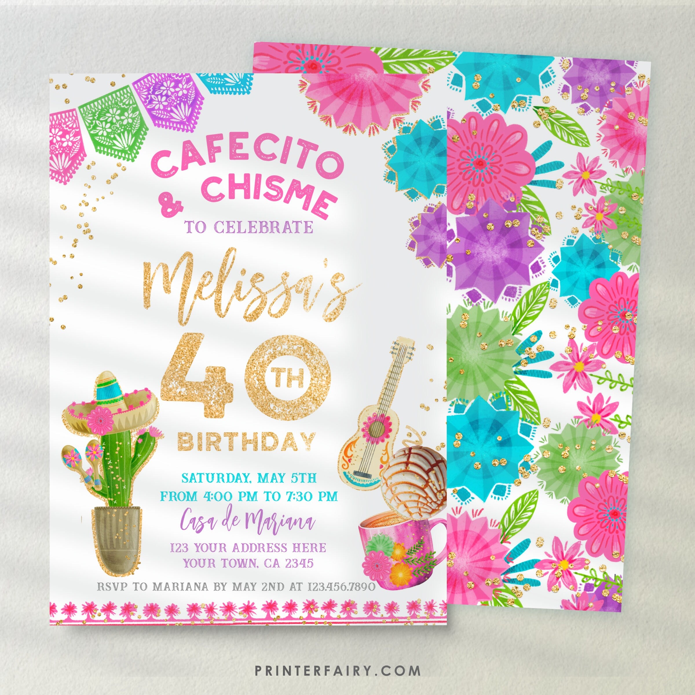 Fiesta Birthday Invitation, Editable Mexican Party Invite (Digital Download)