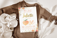Peach First Birthday Invitation, Floral Girl Invite (EDITABLE, INSTANT DOWNLOAD)