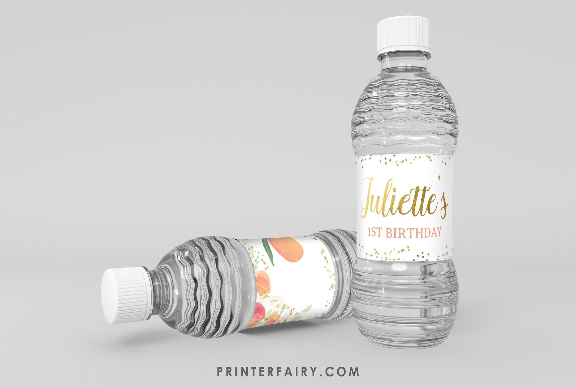 Peach Floral Birthday Water Bottle Labels, Editable Template (Instant Download)