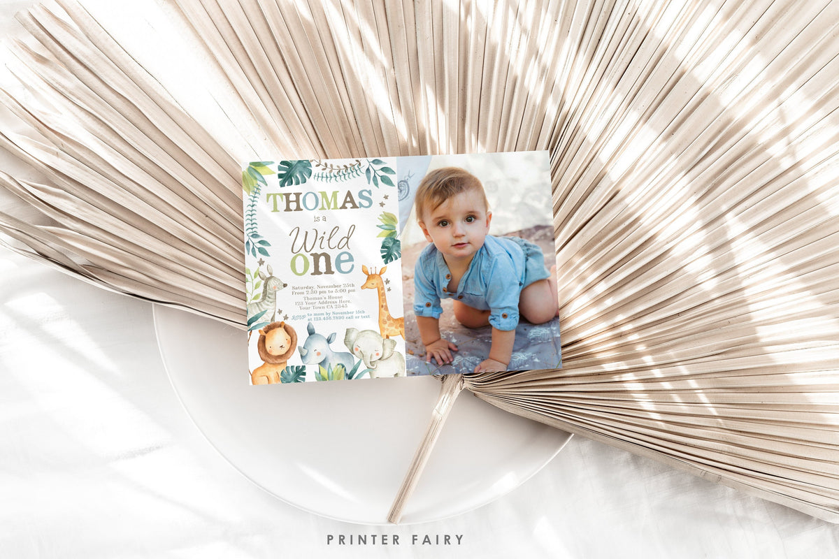 Wild One 1st Birthday Invitation with Photo, Edit yourself