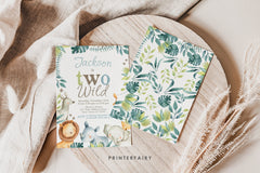 Two Wild Birthday Invitation, Jungle Safari, Editable (Digital Download)