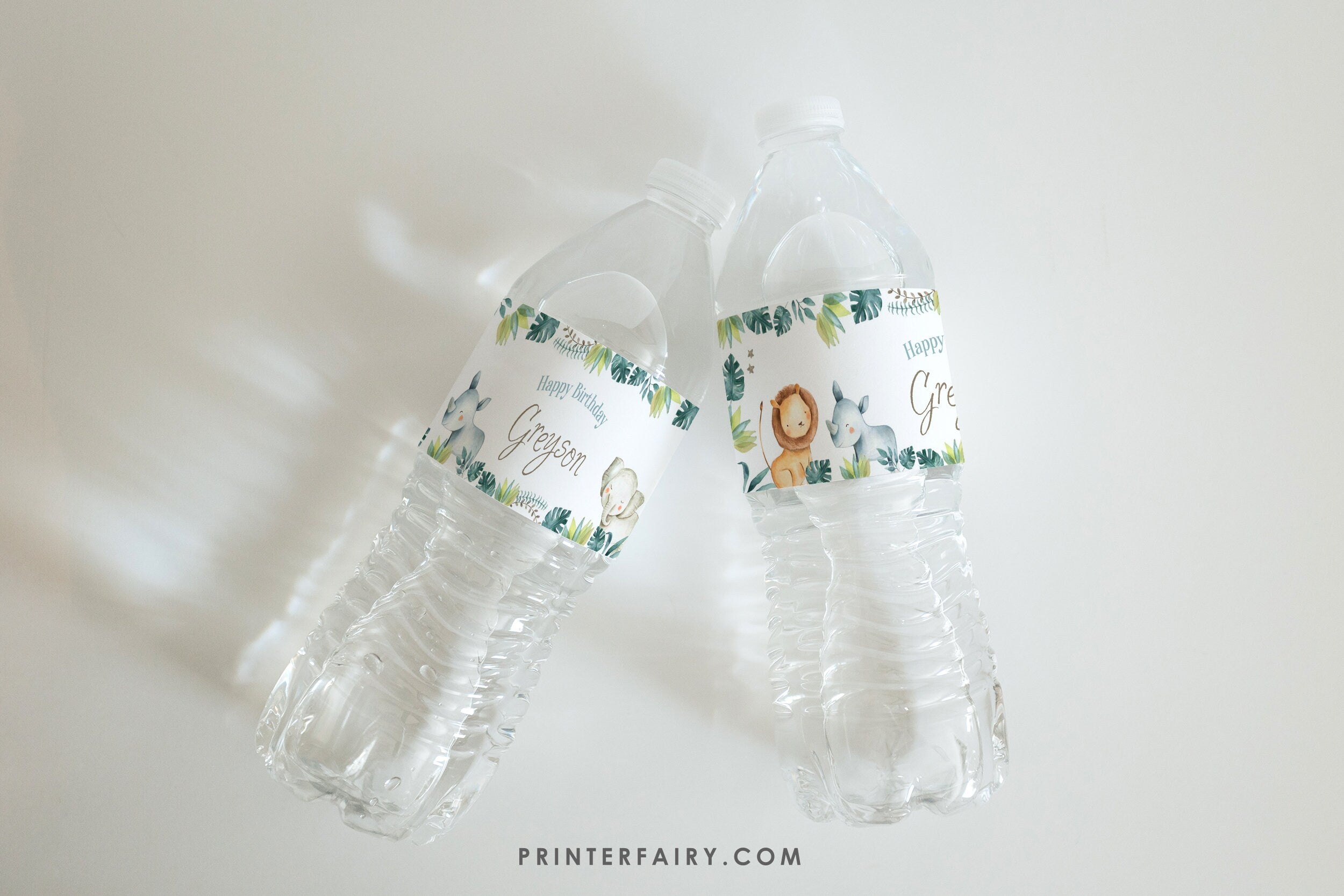 Jungle Animals Editable Water Bottle Labels, Wild One ,Safari Birthday Party Decorations