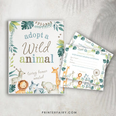 Wild Animal Adoption Sign & Certificate, Jungle Birthday Party (Digital Download)