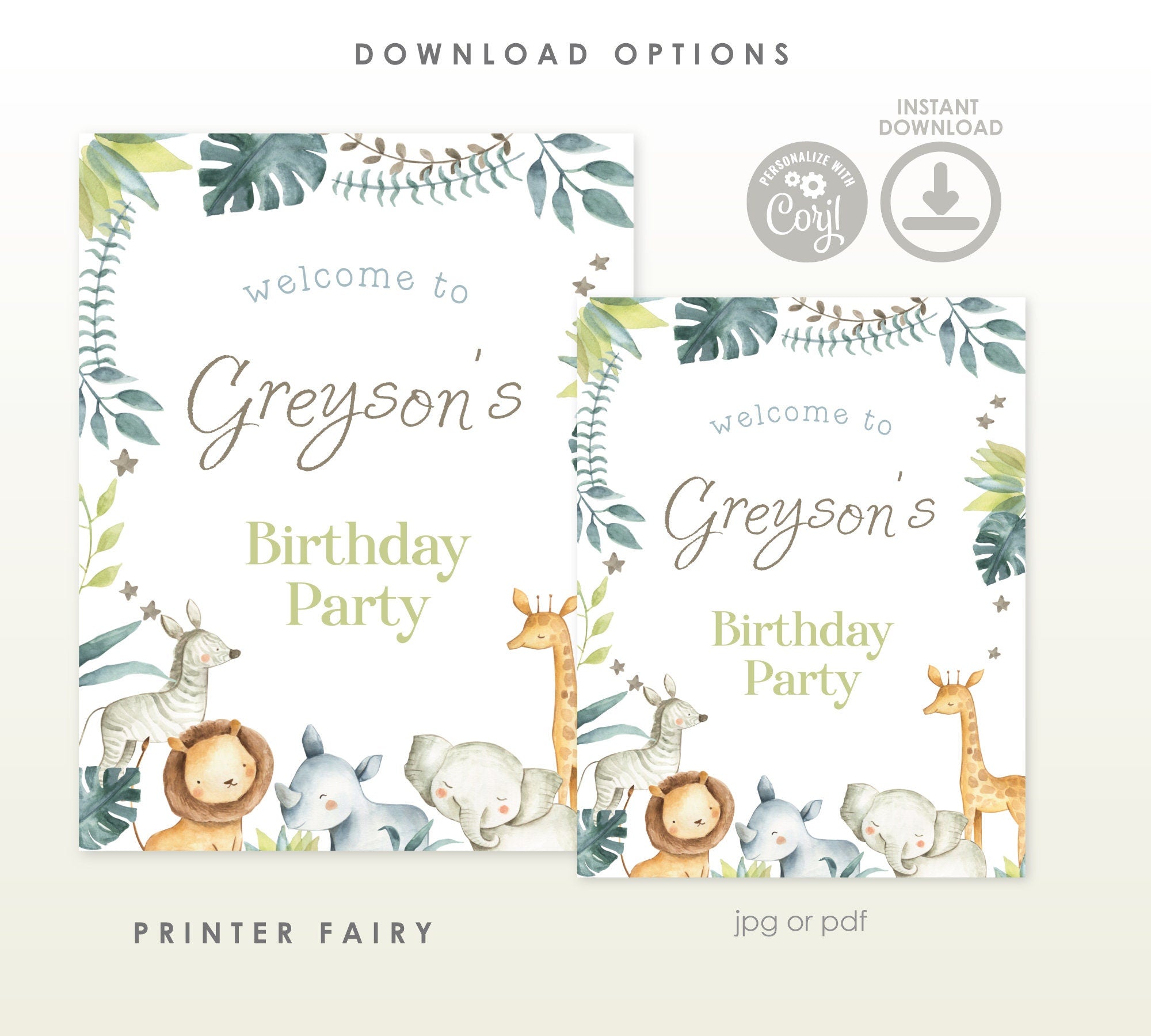 Safari Welcome Sign for Birthday Party Decorations, Wild One Party, Instant Download