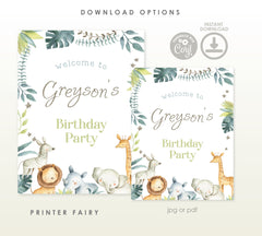 Safari Welcome Sign for Birthday Party Decorations, Wild One Party, Instant Download
