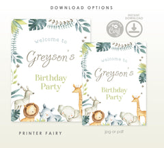 Safari Welcome Sign for Birthday Party Decorations, Wild One Party, Instant Download