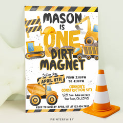 Construction 1st Birthday Invitation, Dump Truck, Editable Template (Digital Download)