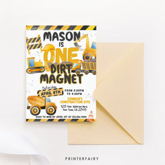 Construction 1st Birthday Invitation, Dump Truck, Editable Template (Digital Download)
