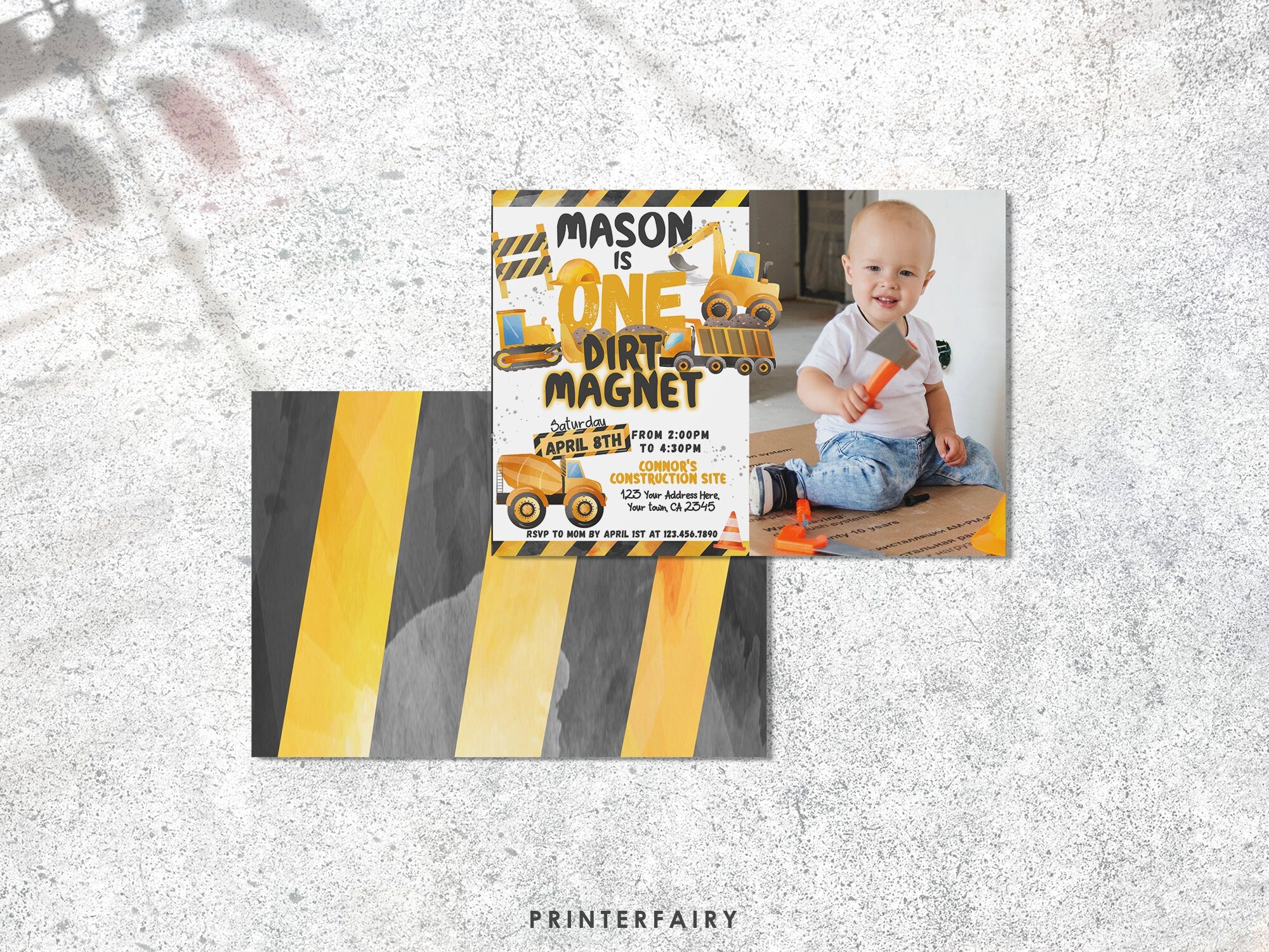 Construction 1st Birthday Invitation with Photo (Instant Download)