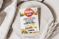 Construction Birthday Thank You Card: Dump Truck Party (Editable, Instant Download)
