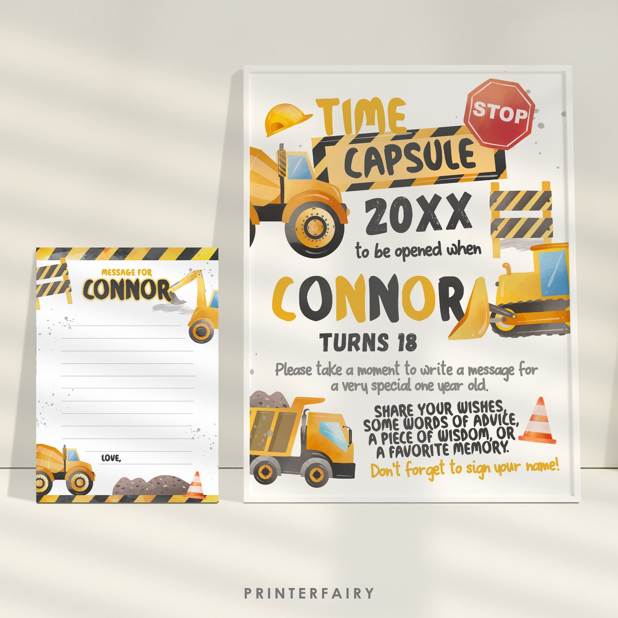 Construction Birthday Time Capsule: Dump Truck Party Decoration (Instant Download)