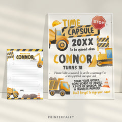 Construction Birthday Time Capsule: Dump Truck Party Decoration (Instant Download)