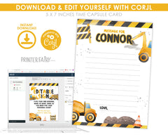 Construction Birthday Time Capsule: Dump Truck Party Decoration (Instant Download)