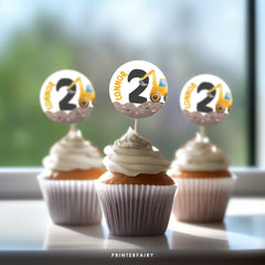 Construction Cupcake Toppers: Truck Birthday Party Decor (Editable, Instant Download)