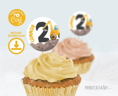 Construction Cupcake Toppers: Truck Birthday Party Decor (Editable, Instant Download)