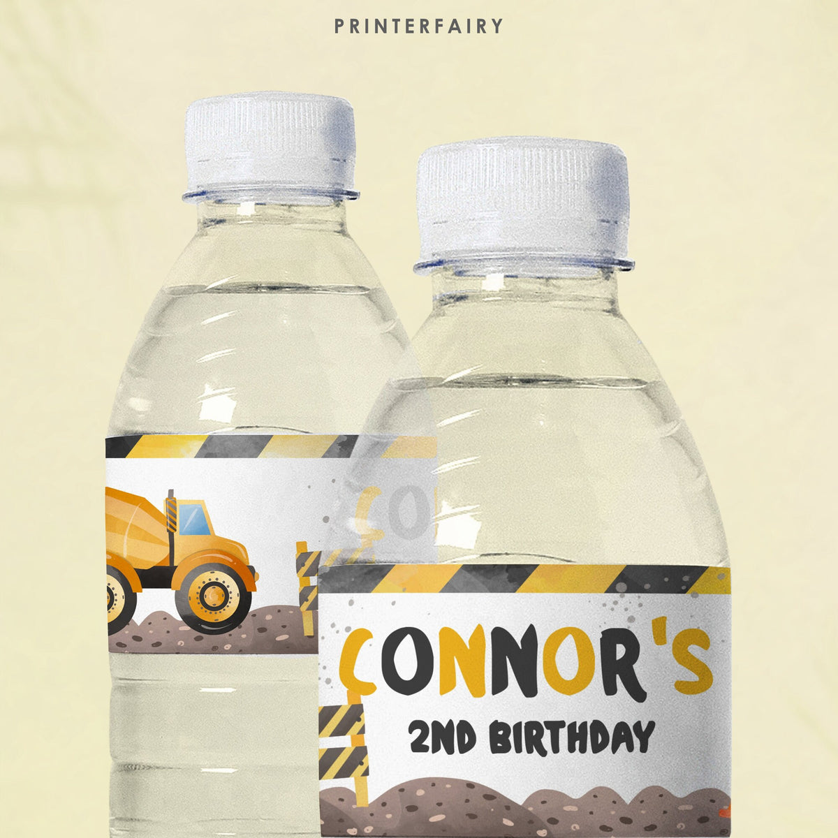 Construction Birthday Water Bottle Labels: Editable Truck Theme (Digital Download)