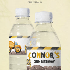 Construction Birthday Water Bottle Labels: Editable Truck Theme (Digital Download)