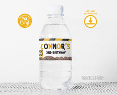 Construction Birthday Water Bottle Labels: Editable Truck Theme (Digital Download)
