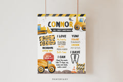Construction First Birthday Stats Sign: Dump Truck Theme (Digital Download)