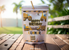 Construction Birthday Drink Pouch Labels: Editable Truck Party Stickers (Digital Download)
