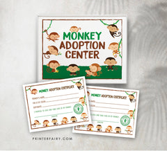 Monkey Adoption Center Sign, Birthday Party Decor (Printable PDF)