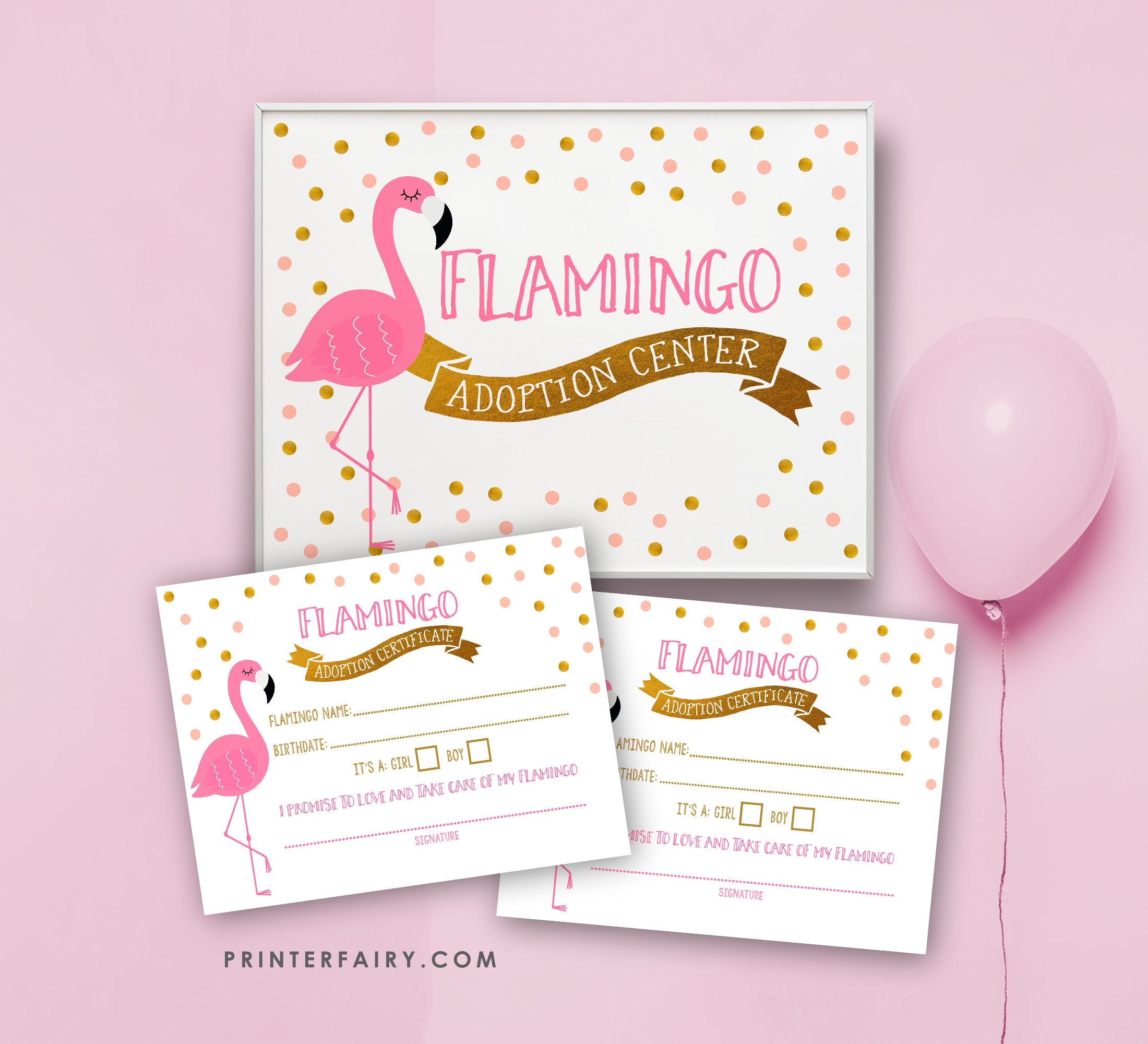 Flamingo Adoption Party Printables, Luau Birthday Games, Adoption Certificate (Instant Download)