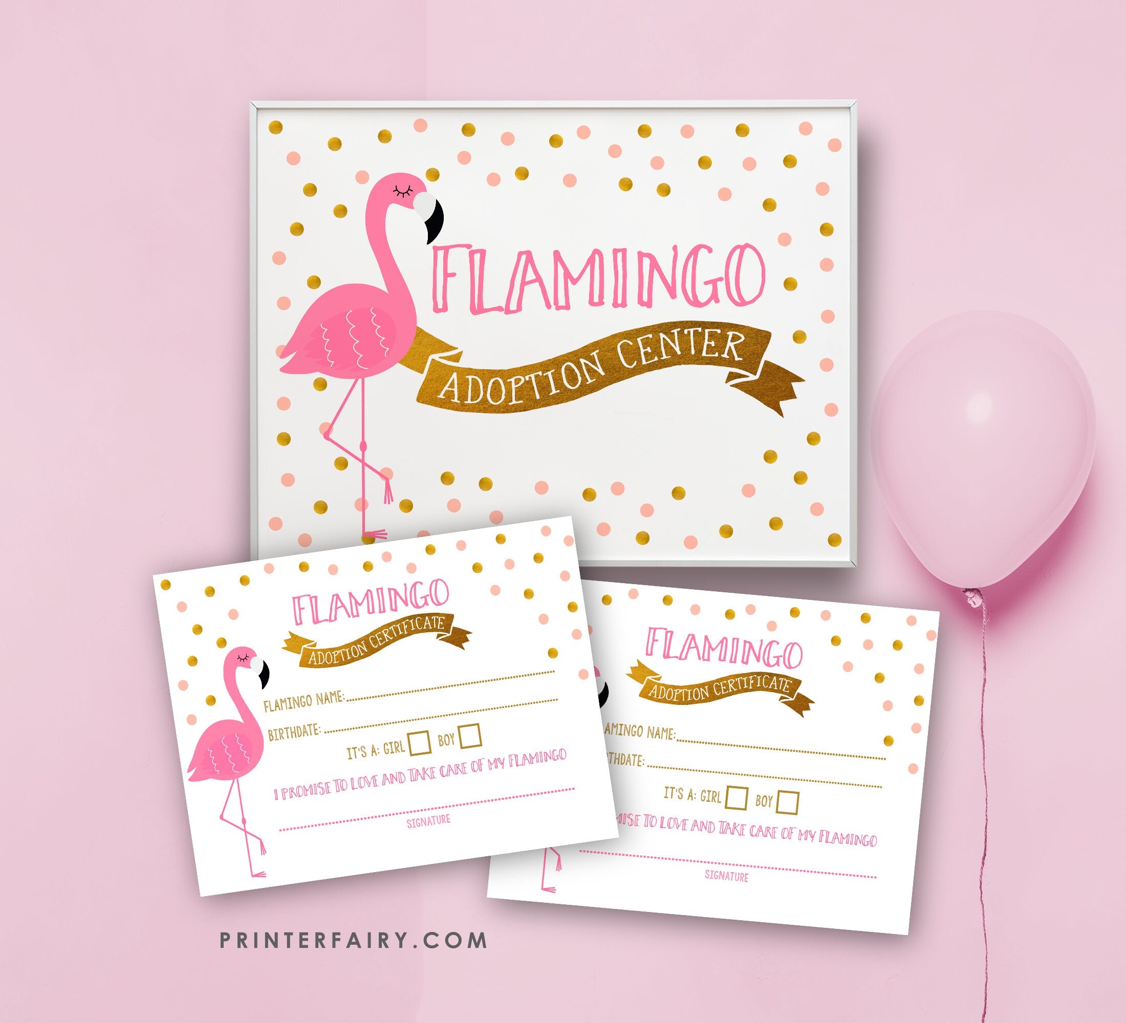 Flamingo Adoption Party Printables, Luau Birthday Games, Adoption Certificate (Instant Download)