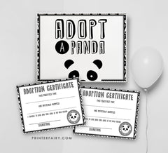 Panda Adoption Certificate, Birthday Party Printables (Instant Download)