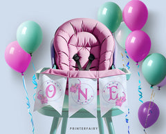 Dragon First Birthday Banner, Girl Party Decorations (Printable Digital Download)