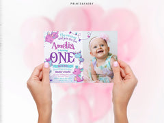 Dragon First Birthday Invitation with Photo, Editable Template (Digital Download)