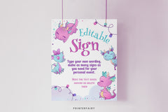 Dragon Birthday Welcome Sign, Girl Party Decoration (Printable Template)