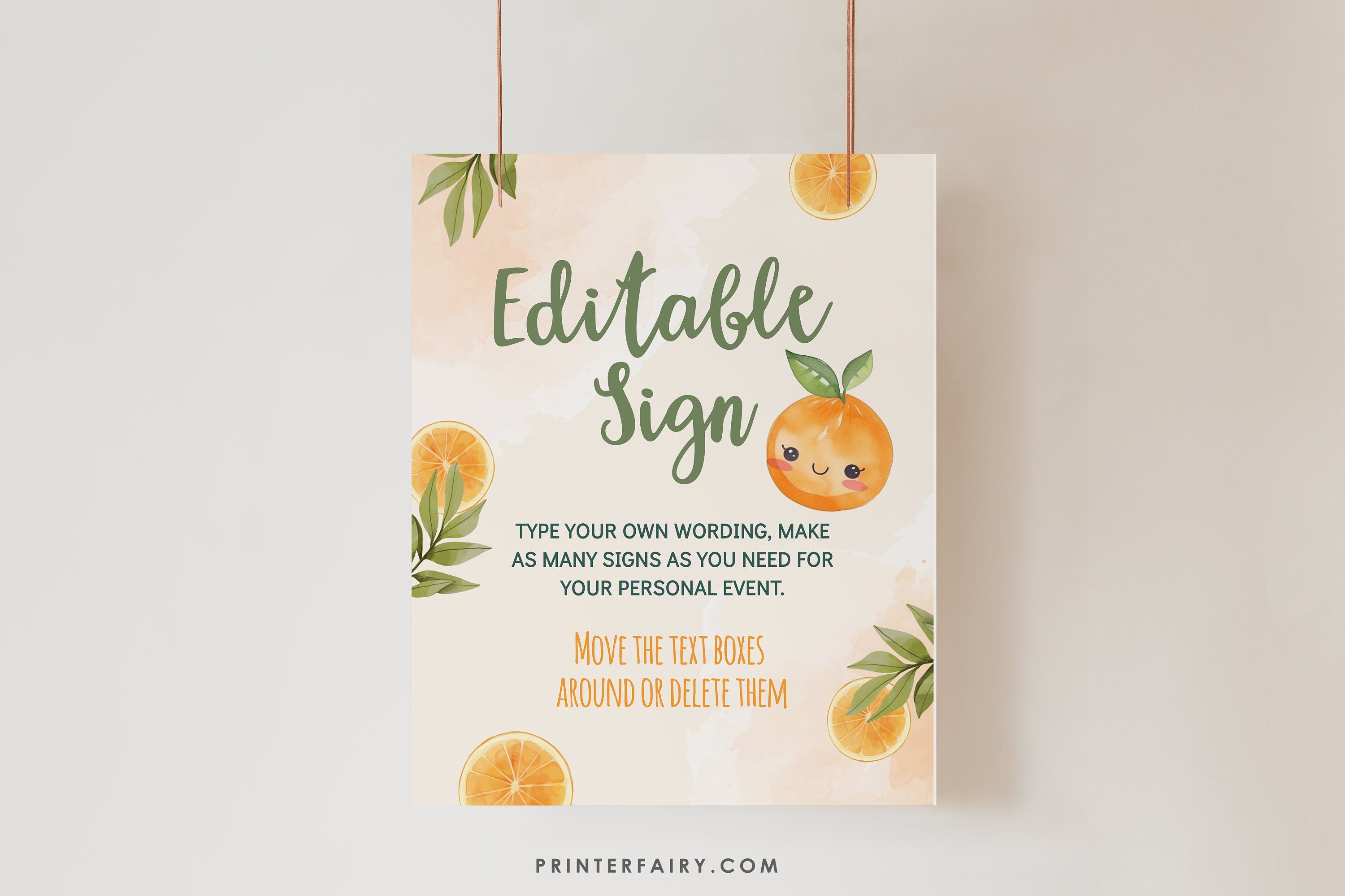 Orange Baby Shower Welcome Sign, Editable Citrus Theme (Digital Download)