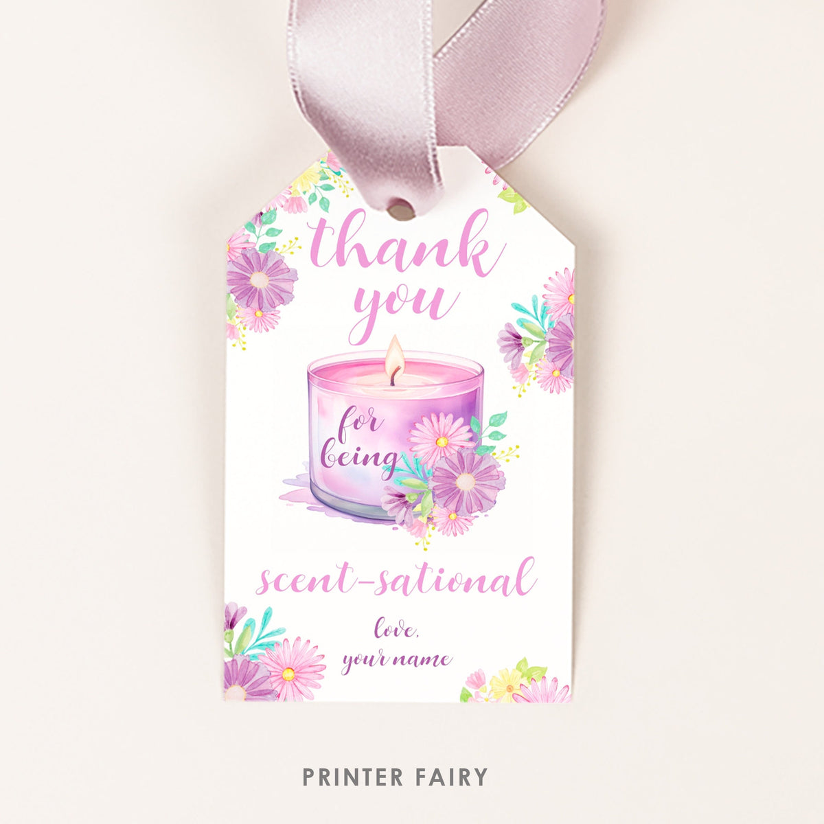 Candle Gift Tag, Floral Editable Label Template, Instant Download