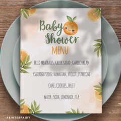Orange Baby Shower Menu Template, Editable Dinner Menu (Digital Download)