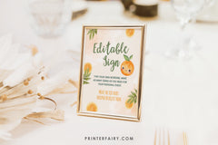 Orange Baby Shower Welcome Sign, Editable Citrus Theme (Digital Download)