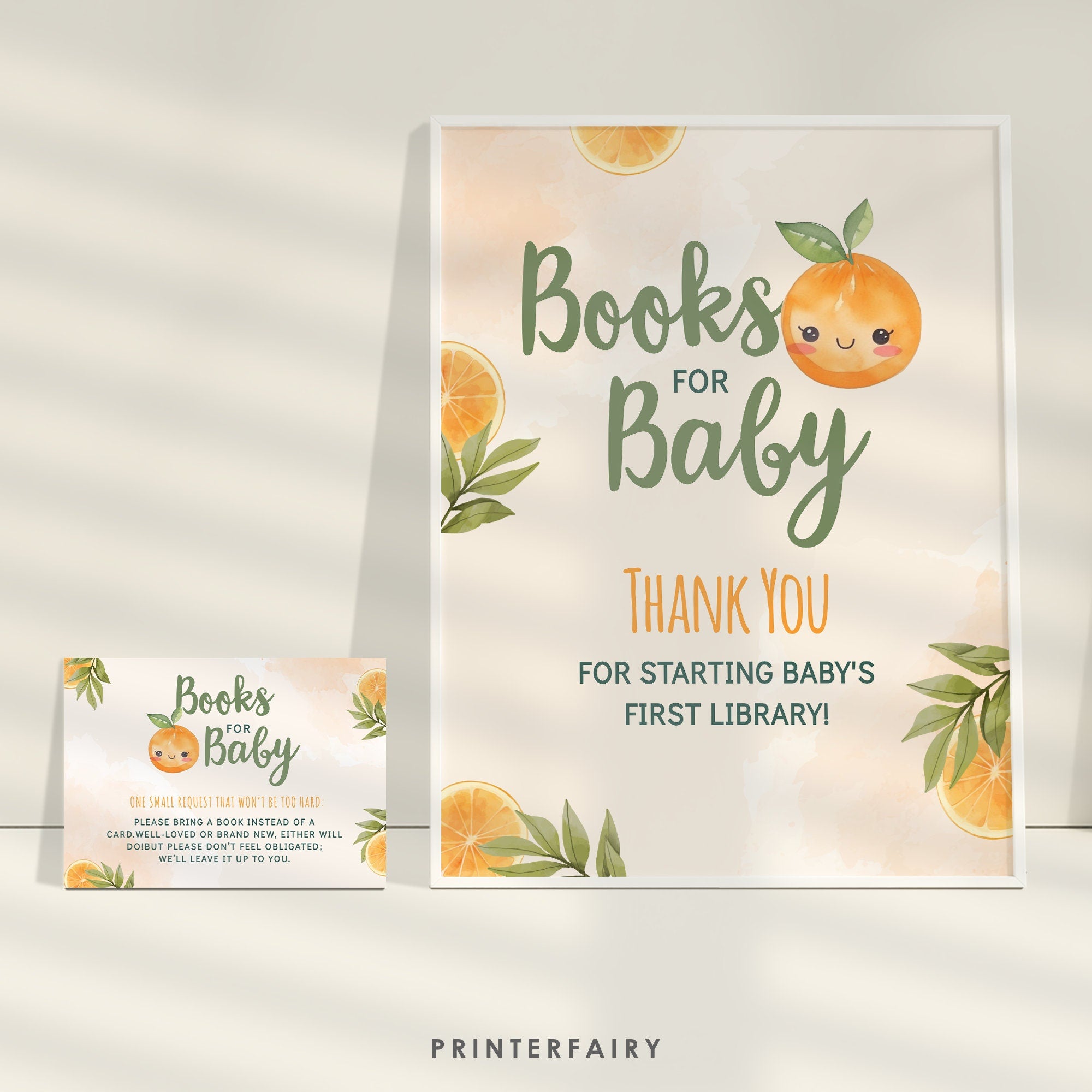 Orange Baby Shower Books for Baby Sign, Editable Template (Digital Download)
