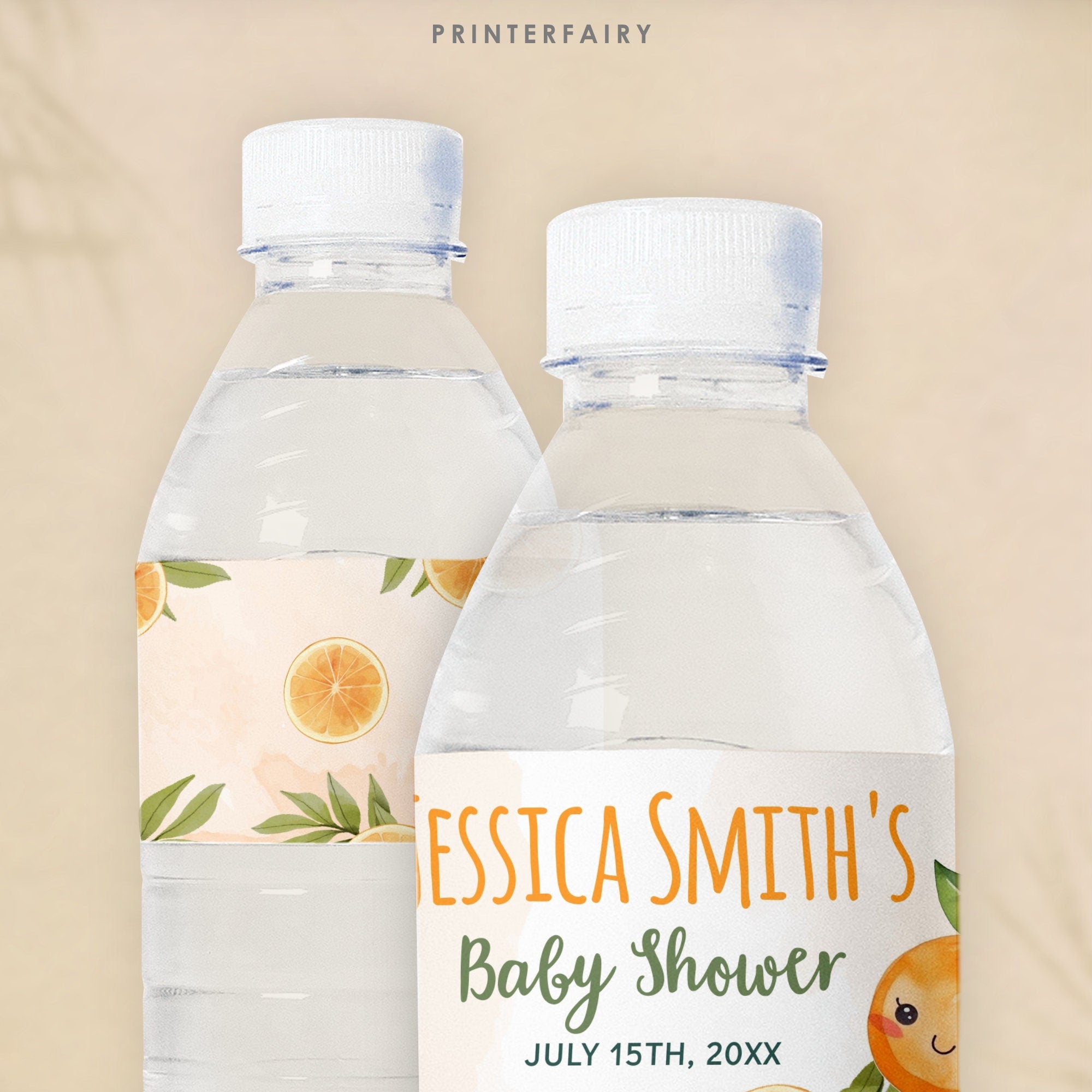 Orange Baby Shower Water Bottle Label, Editable Template (Digital Item)
