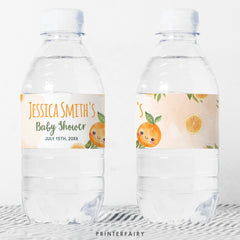 Orange Baby Shower Water Bottle Label, Editable Template (Digital Item)