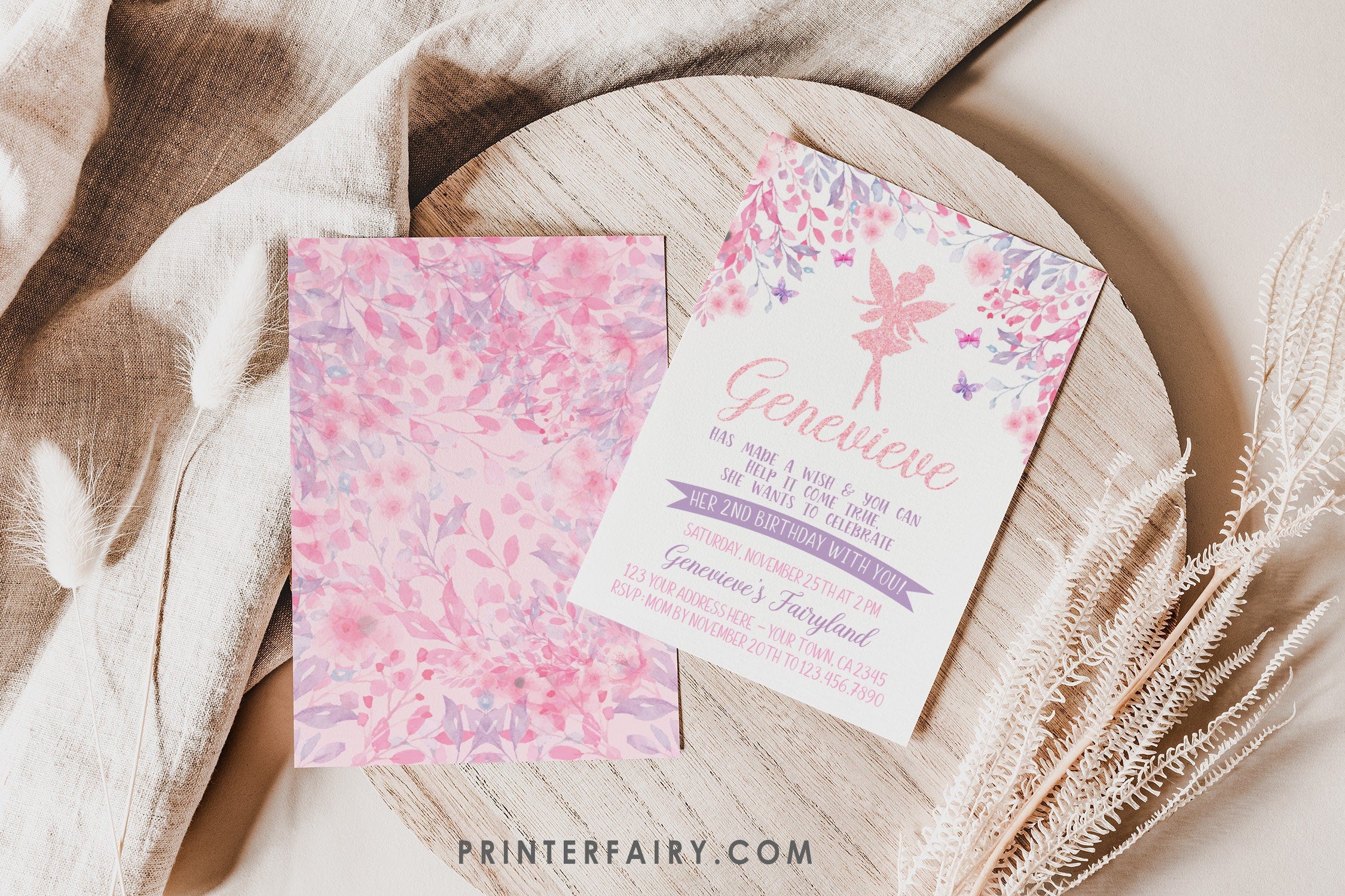 Editable Fairy Birthday Invitation, Floral Party (Digital Invite)
