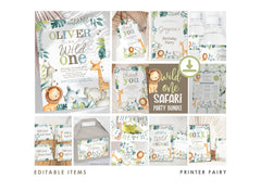 Wild One Safari Birthday Bundle, Party Decorations (Instant Download)
