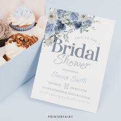 Dusty Blue Floral Bridal Shower Invitation - Editable (Digital Download)