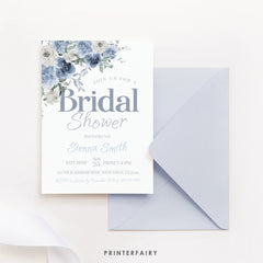 Dusty Blue Floral Bridal Shower Invitation - Editable (Digital Download)