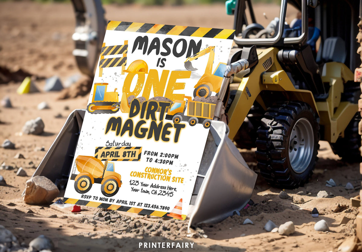 Construction 1st Birthday Invitation, Dump Truck, Editable Template (Digital Download)