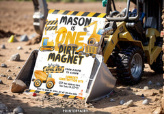 Construction 1st Birthday Invitation, Dump Truck, Editable Template (Digital Download)