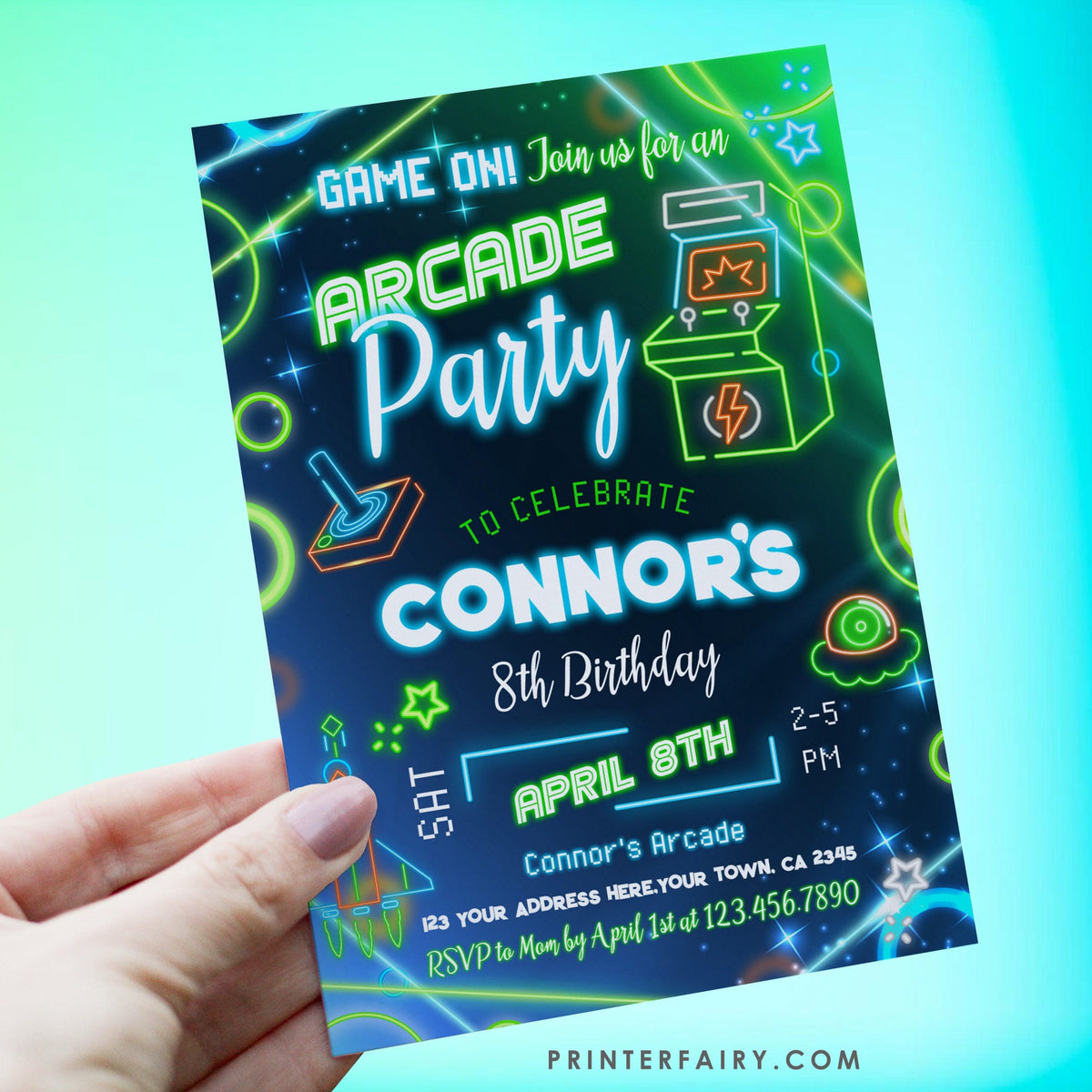Editable Arcade Birthday Party Invitation (Digital Download)
