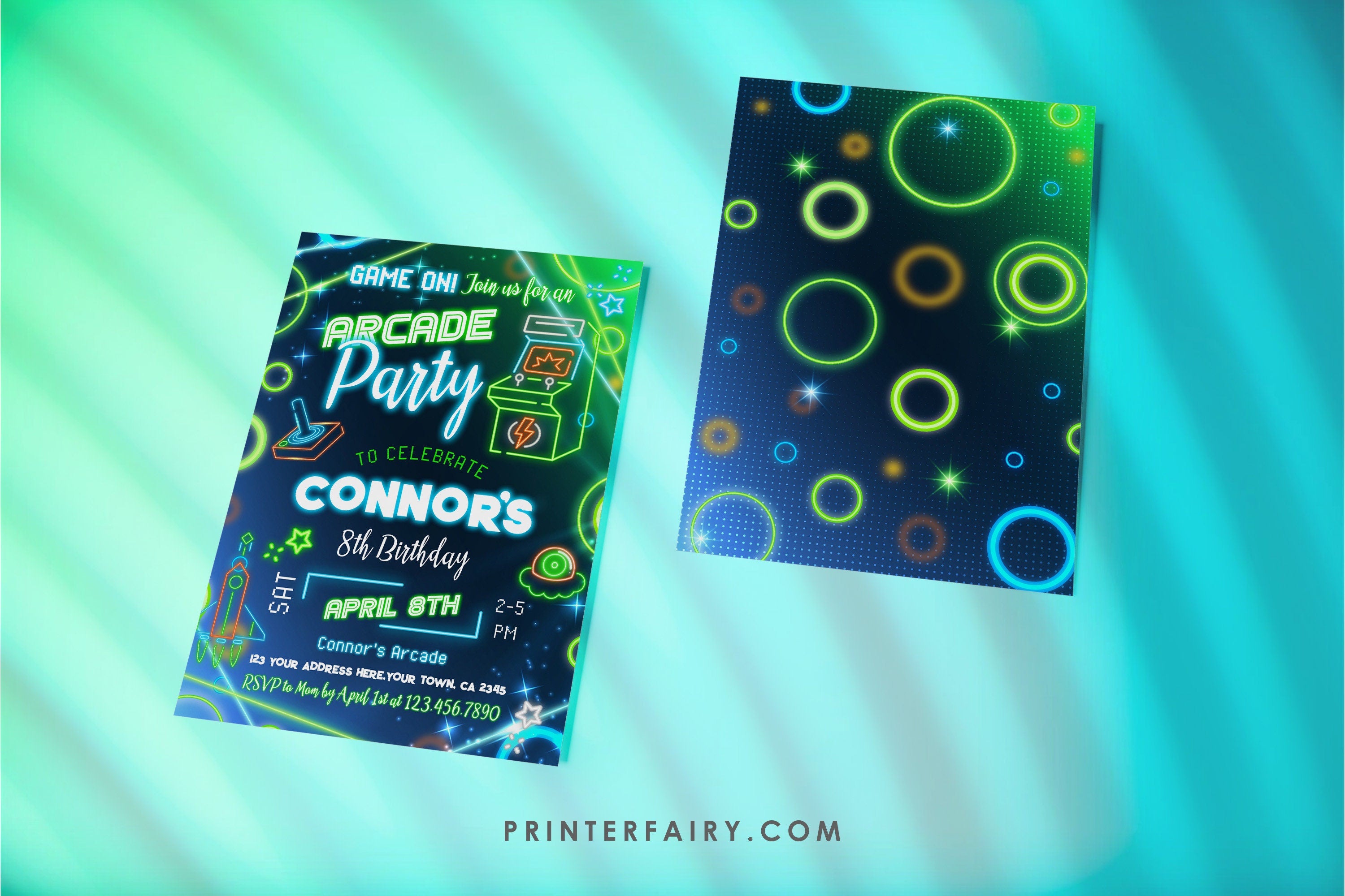 Editable Arcade Birthday Party Invitation (Digital Download)
