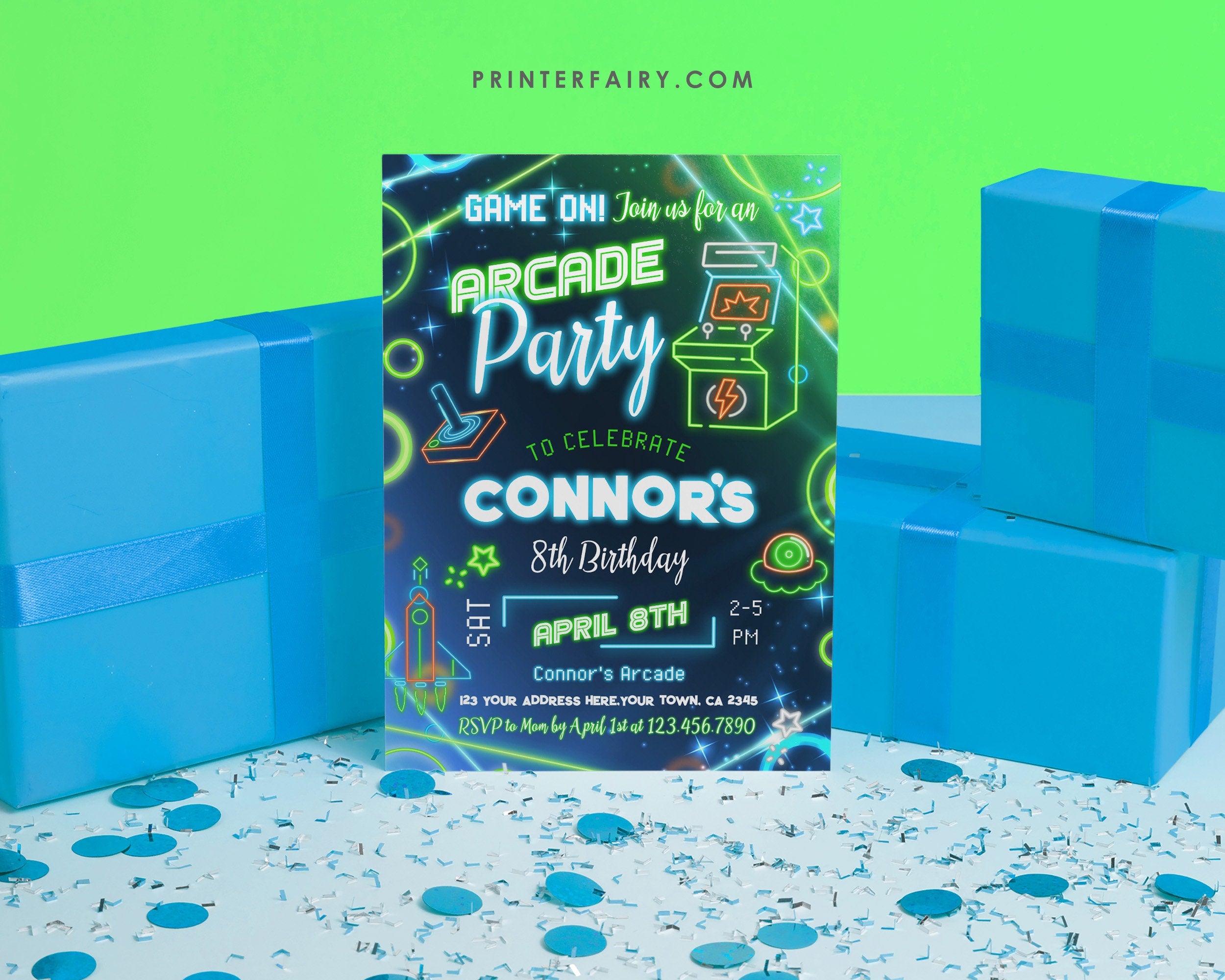 Editable Arcade Birthday Party Invitation (Digital Download)