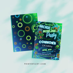 Neon Arcade Bowling Birthday Party Invitation: Editable Corjl (Digital Item)