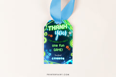 Neon Party Thank You Tags: Arcade, Bowling, Editable Template (Instant Download)