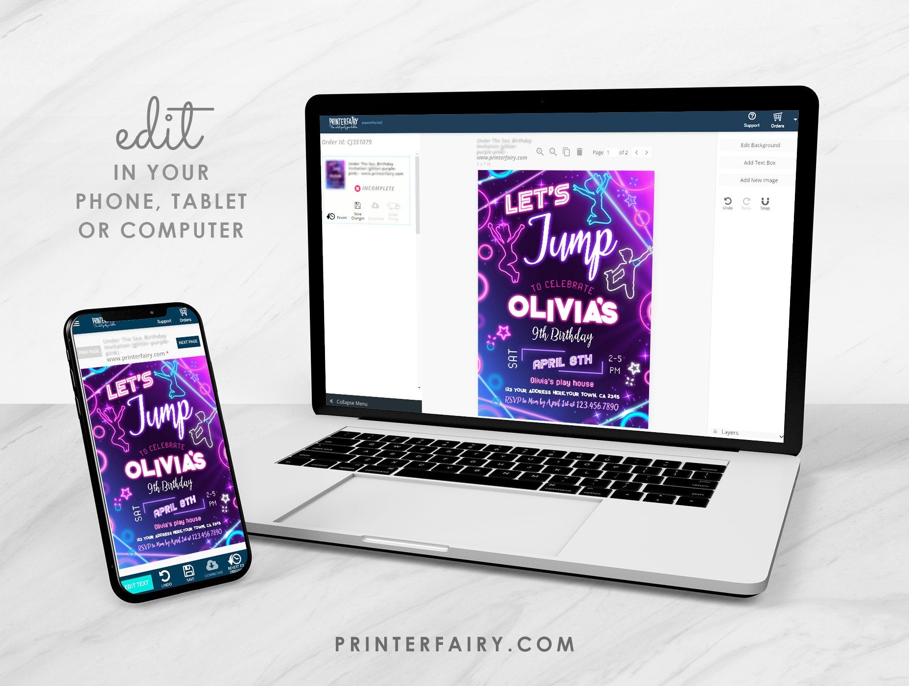 Jump House Birthday Invitation – Editable Neon Party (Digital)